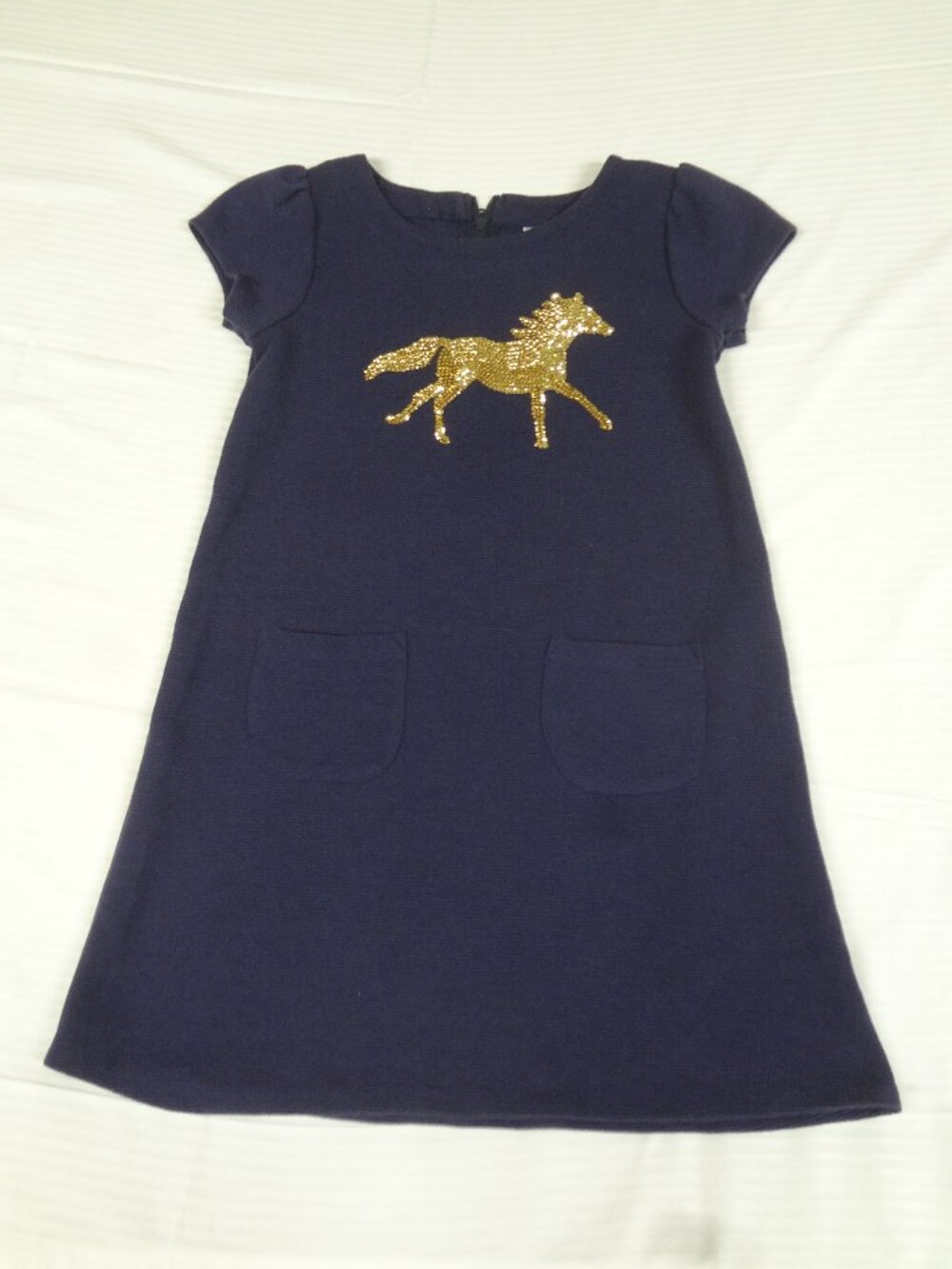 GYMBOREE GOLD SEQUIN HORSE RUNNING NAVY BLUE GIRLS DRESS KIDS SIZE 8 L743
